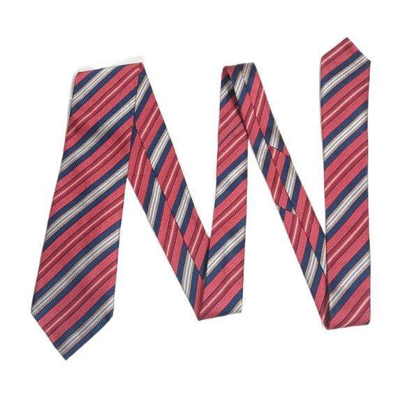 JZ Richards Silk Repp Tie Men’s Long 62” Red Navy Stripe JZ Boulder Classic New - Picture 2 of 5